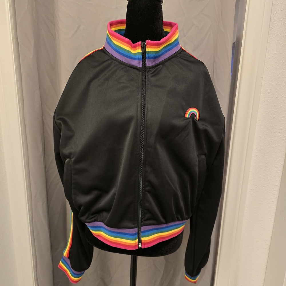 Rainbow Trim Black Bomber Jacket - Picture 2 of 11